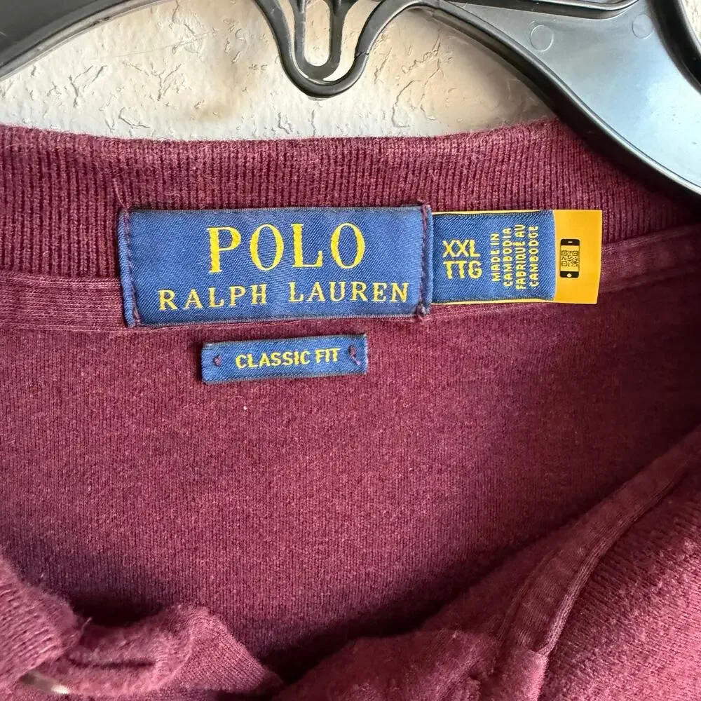 Polo Ralph Lauren Maroon Red Embroidered Logo Long Sleeve Classic Polo Mens XXL